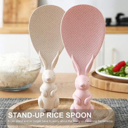 Rabbit Standing Non-Stick  Rice Spoon,Vertical Kitchen Serving Spoon (Pack of 2)