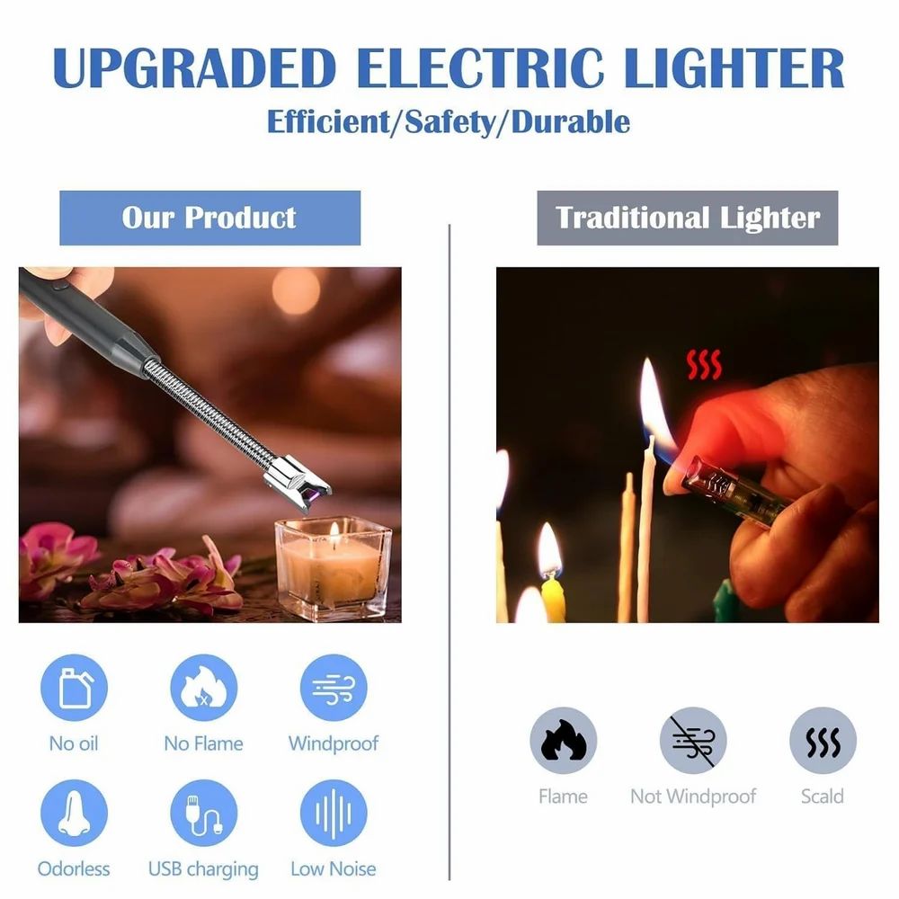 USB 360 Flexible Rechargeable Electric Lighter for Kitchen, Candle Lighter, Camping Lighter
